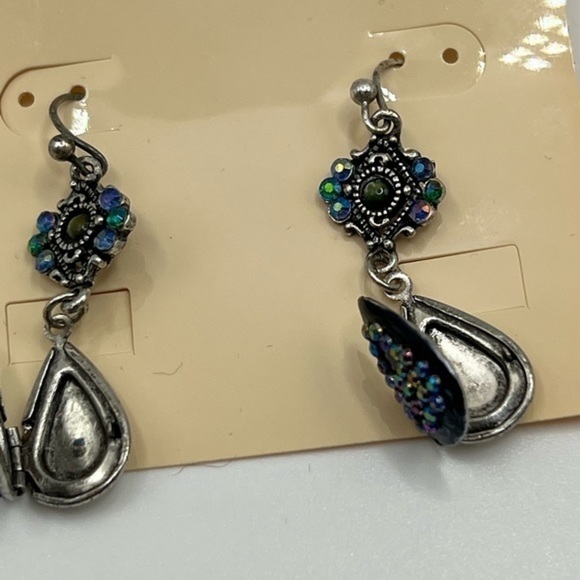 UNIQUE Crystal Drop Locket Pierced Earrings - Picture 3 of 7